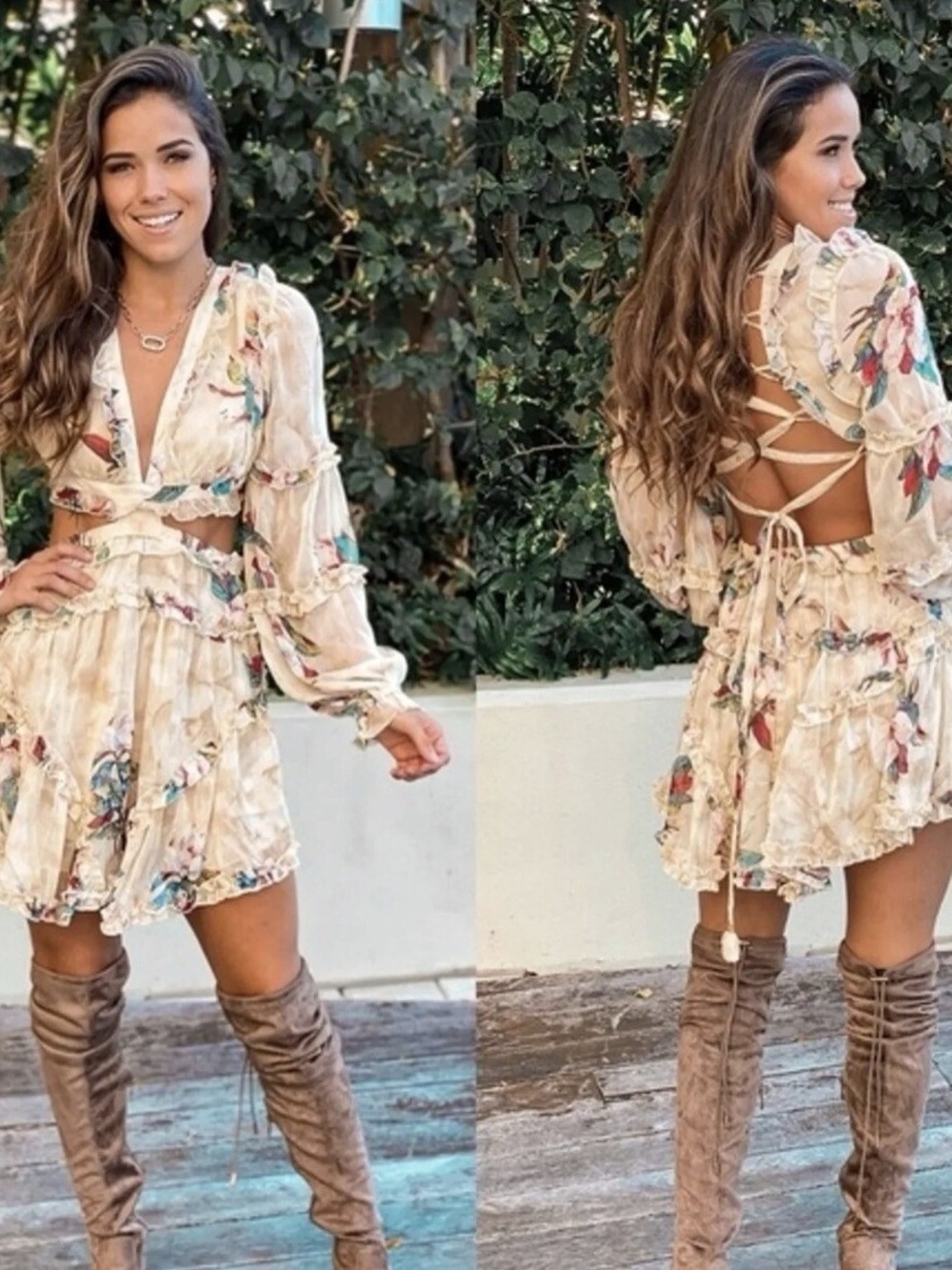 Olive Green Floral Ruffle Two-Piece Set - Picture 9 of 9